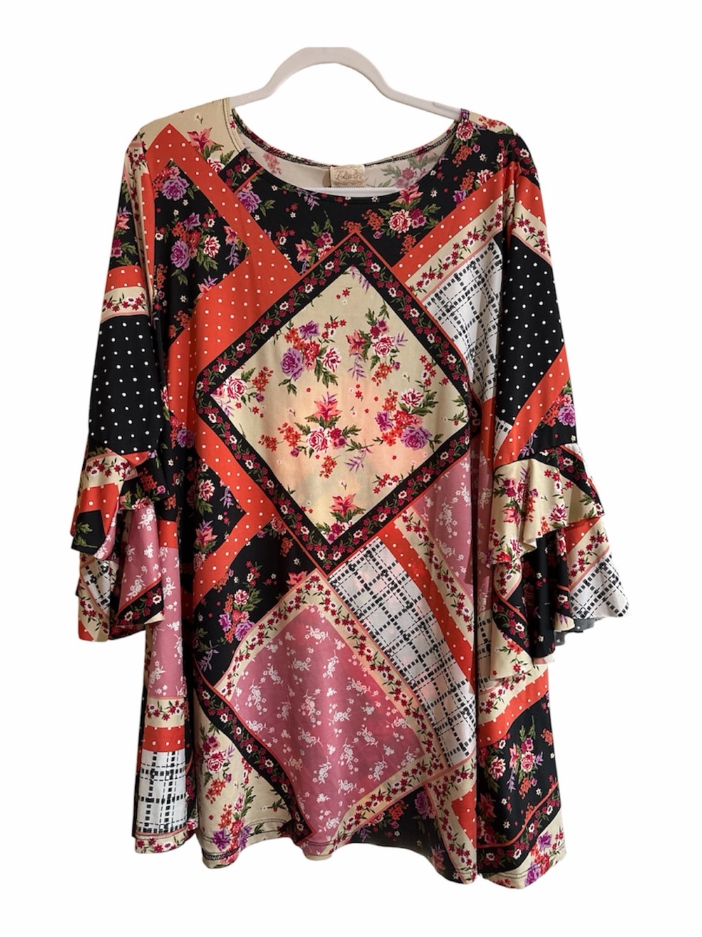 Zadie B’s Floral Patchwork Bell Sleeve Tunic - Multicolor 2X